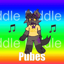 a cartoon drawing of a wolf wearing a yellow shirt that says gec