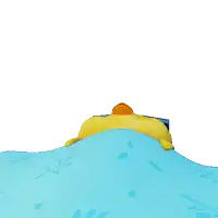 a yellow cartoon chicken wearing sunglasses is laying on a blue surface