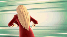 a cartoon character with long blonde hair and a red jacket