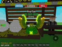 a screenshot of a video game where a man is selling eggs