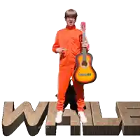 a person holding a guitar in front of the word versus