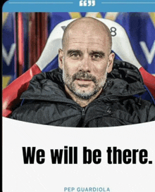 a man with a beard is sitting in a chair with the words we will be there