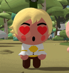 a cartoon character with hearts in his eyes and a surprised look on his face