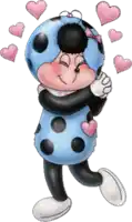 a ladybug in a blue and black outfit is hugging someone