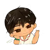a drawing of a boy with a cat ear and two hearts