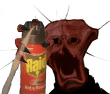 a person holding a raid ant and roach spray