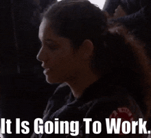 a woman in a ponytail is talking on a phone with the words it is going to work .