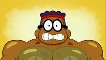 a cartoon character with glasses and a red headband is looking angry