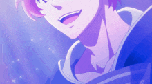 a close up of a anime character with pink hair