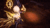 a cartoon character is flying through the air holding a sword