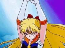 a cartoon of a girl with long blonde hair and a bow on her head .