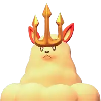 a cartoon character has a trident on his head