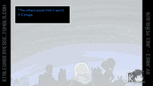 a drawing of a group of people with the words " the others would find it weird if i stopped be "