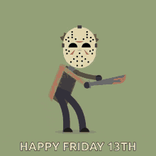 a cartoon of jason voorhees with the words happy friday 13th below him