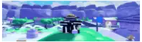 a pixel art of a person in a hat standing on top of a hill in a video game .