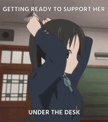 Anime Girl Tying Hair GIF - Anime Girl Tying Hair Under The Desk GIFs