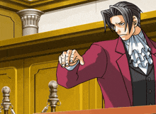 a cartoon of a man in a red suit giving a thumbs up