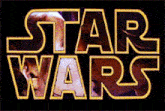 a star wars logo with a man behind it
