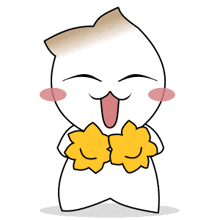 a cartoon character is holding a pair of yellow pom poms