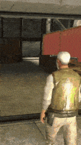 a man with a beard is standing in front of a red wall in a video game