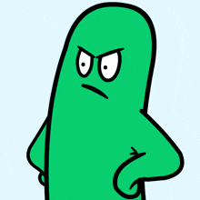a green cartoon character with an angry face