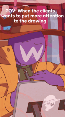 a cartoon character with a w on his face
