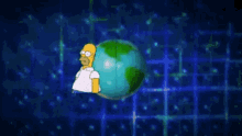 a cartoon of homer simpson standing on top of the earth