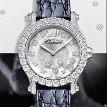 a chopard watch is surrounded by diamonds and says swiss made
