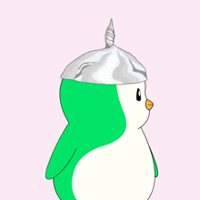 a cartoon of a green and white penguin wearing a unicorn hat