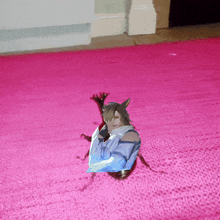 a pink rug with a picture of a woman on it