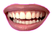 a close up of a person 's teeth with a pink outline