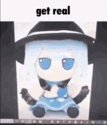 a picture of a stuffed animal with the words " get real " above it
