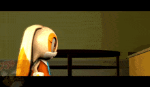 a cartoon rabbit is standing in front of a table with the number 569 on it