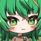 a close up of a girl with green hair making a funny face