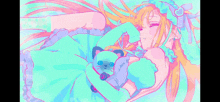 a girl is sleeping with a cat on her lap .