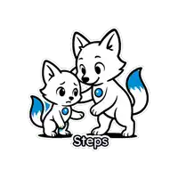 a sticker of two foxes with the word steps on it