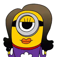 a cartoon of a minion with a big eye and a heart shaped lip