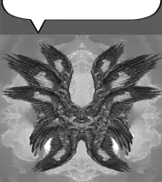 a black and white image of a bird with a speech bubble above it