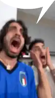 a man wearing a blue shirt with the italian flag on it screams