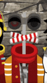 a cartoon of a penguin with a red and white bow tie