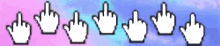 a row of white hands giving the middle finger on a pink and purple background