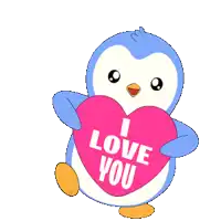 a penguin holding a heart that says " i love you "