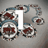 a bunch of bwr alliance poker chips in a spiral