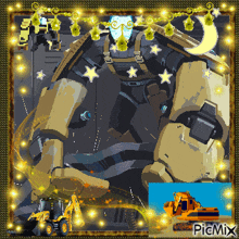 a picture of a robot and a picture of a bulldozer with the word picmix on the bottom