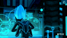 a cartoon character is standing in front of a netflix sign