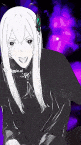 a drawing of a girl with long white hair and a purple background that says jiggle.ai