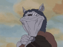 a cartoon drawing of a wolf with a very large mouth