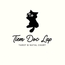 a black cat is sitting on its hind legs in a logo for a tarot and natal chart .