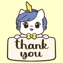 a unicorn holding a sign that says " thank you "