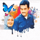 a painting of a man and a woman with butterflies around them